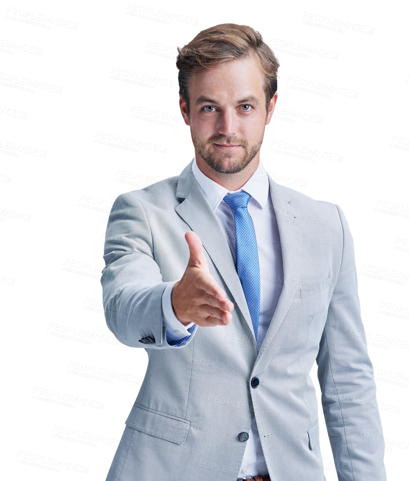 Buy stock photo Business man, portrait and handshake for meeting, offer and interview or onboarding, intro and hr. Male person, hiring and welcome or hello, thank you and isolated on transparent png background