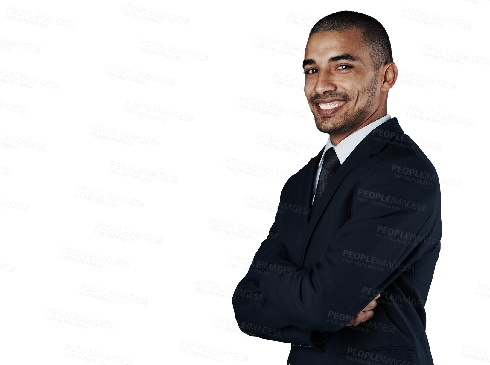 Buy stock photo Businessman, portrait and smile with arms crossed for career isolated on png transparent background. Person, entrepreneur and face or happy with confidence, pride and success mindset for startup work