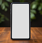 Device, phone and tech with mockup screen for advertising or marketing against a studio background. Replica, mobile smartphone or app with mock up, copy space or display for brand advertisement