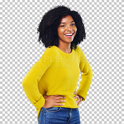 Buy stock photo Woman, portrait and laugh with beauty or fashion with casual outfit isolated on png transparent background. Person, face or happy with confidence, pride or relaxing for trendy style or cool aesthetic