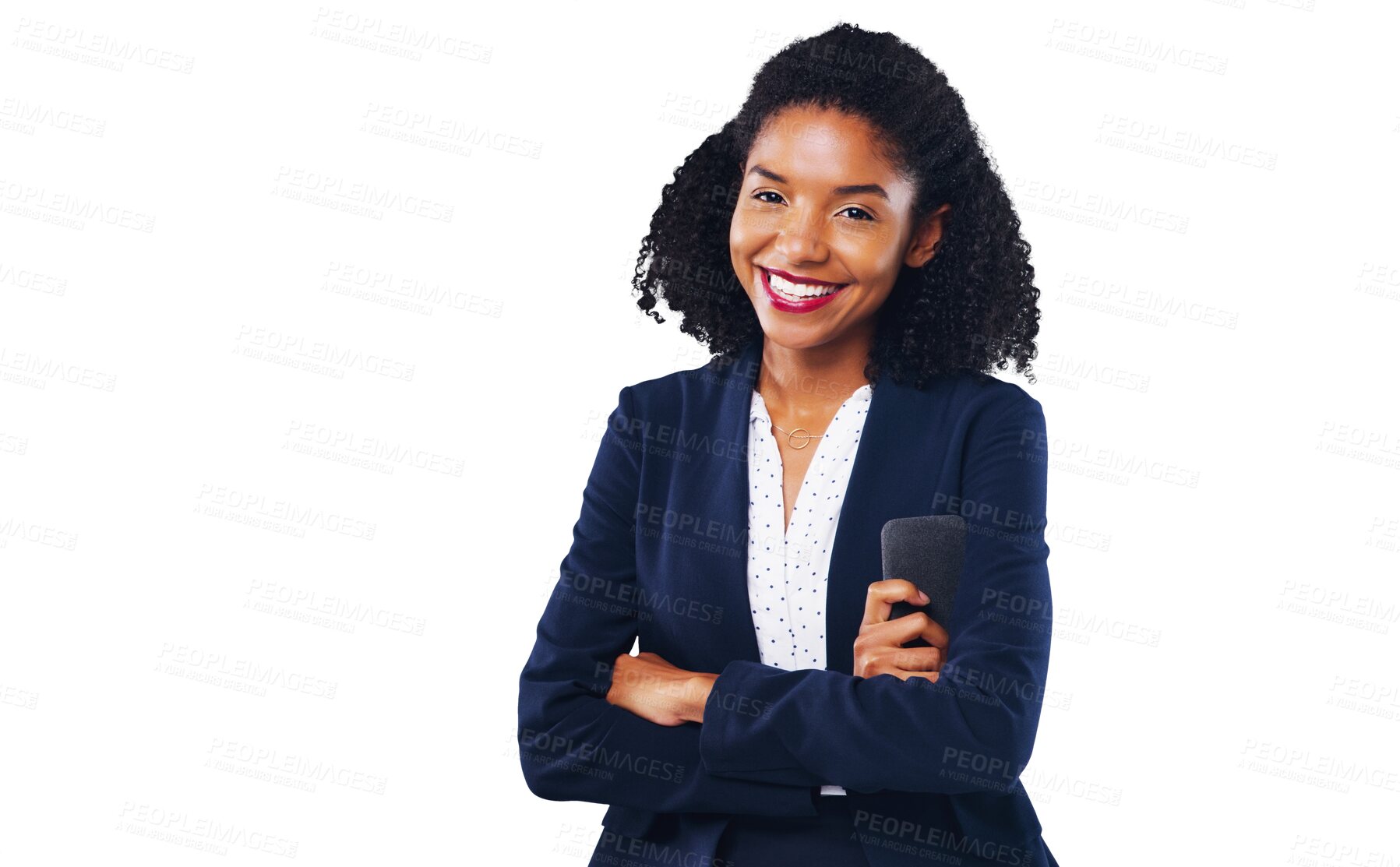 Buy stock photo Portrait, business and a young black woman arms crossed isolated on a transparent background for work. Corporate, smile or happy and a confident employee on PNG with a professional career mindset