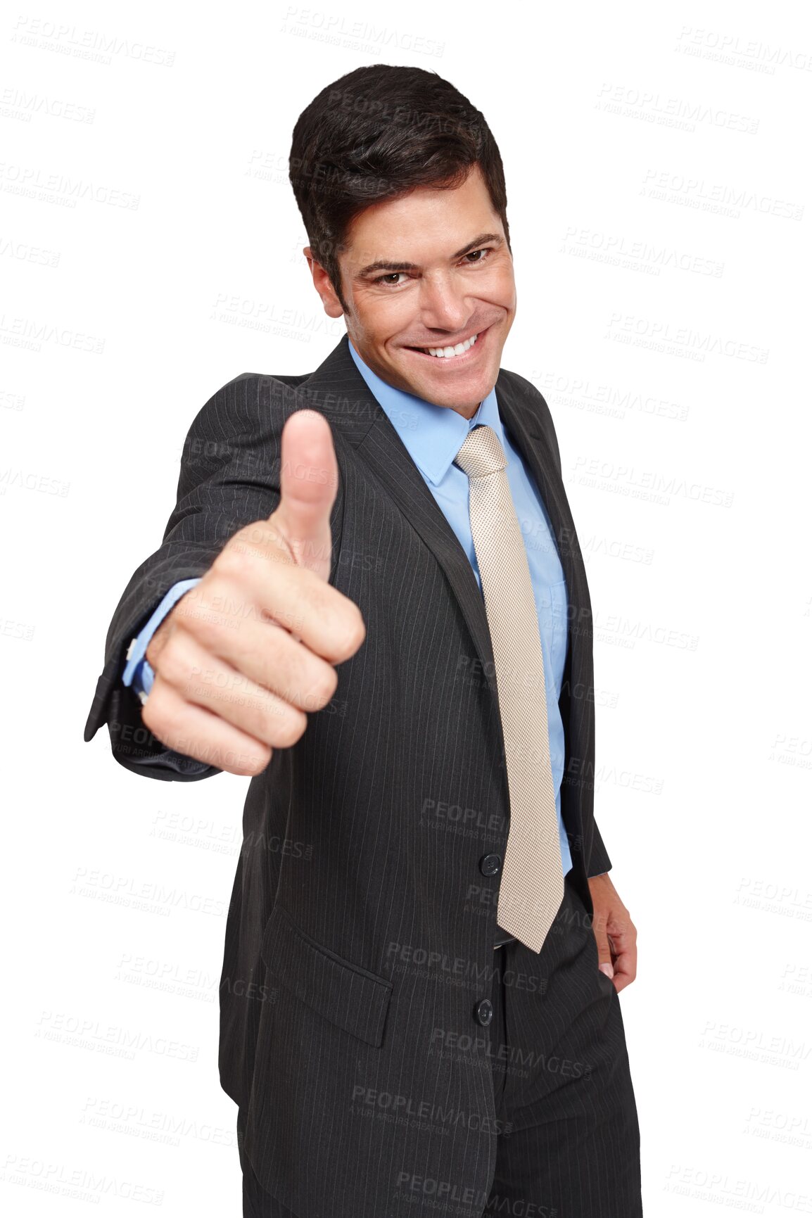 Buy stock photo Smile, portrait and business man with thumbs up support on isolated, transparent or png background. We are hiring, recruitment and entrepreneur face with yes hand emoji, success or goal motivation