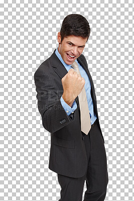 Buy stock photo Portrait, success and business man in celebration of winning, achievement or goal. Yes, cheers and excited professional with victory, good news and promotion isolated on a transparent png background