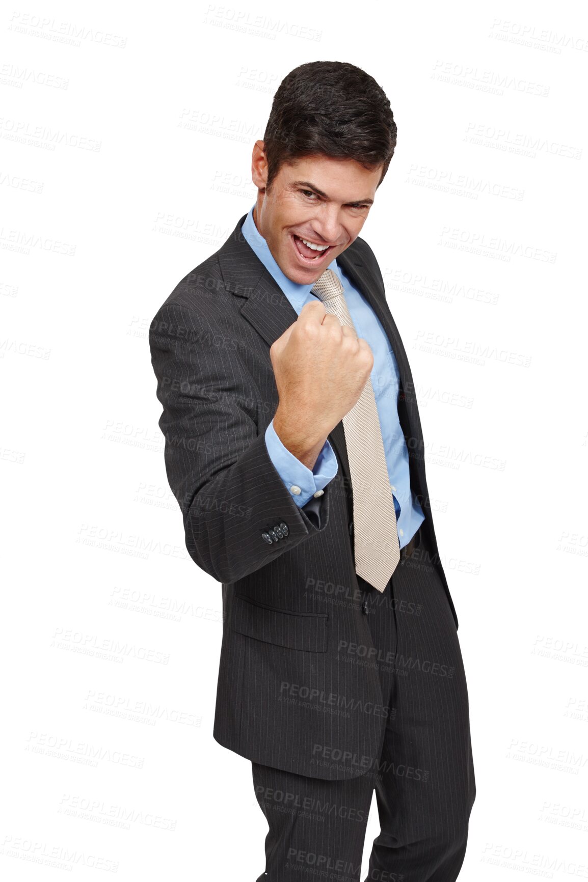 Buy stock photo Portrait, success and business man in celebration of winning, achievement or goal. Yes, cheers and excited professional with victory, good news and promotion isolated on a transparent png background