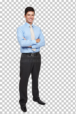 Buy stock photo Businessman, happy and portrait with arms crossed for confident, professional consultant and corporate career. Person, smile face for job pride with suit and isolated on transparent png background