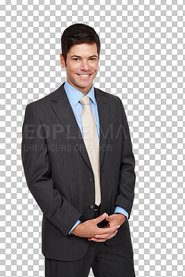 Buy stock photo Businessman, smile and portrait with confident in professional style, consultant and corporate career. Happy, face or employee with suit or tie for job pride or isolated on transparent png background