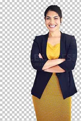 Buy stock photo Businesswoman, smile and portrait with arms crossed for professional, consultant and corporate career. Young person, happy face or pride in fashion style or isolated on transparent png background