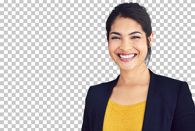 Buy stock photo Businesswoman, happy or portrait with positive in professional career, consultant or corporate work. Mexican person, face or smile for job pride in wellness or isolated on transparent png background