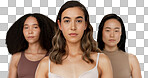 Diversity, beauty and women, portrait and skincare with wellness, dermatology and glow on studio background. Different skin, unique and inclusion with model group in a studio, cosmetics and face