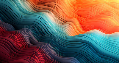 Abstract, fabric and wave render on a background for design, wallpaper or backdrop. Colourful, vibrant material and holographic fluid closeup of curves graphic for science, 3d art and creativity