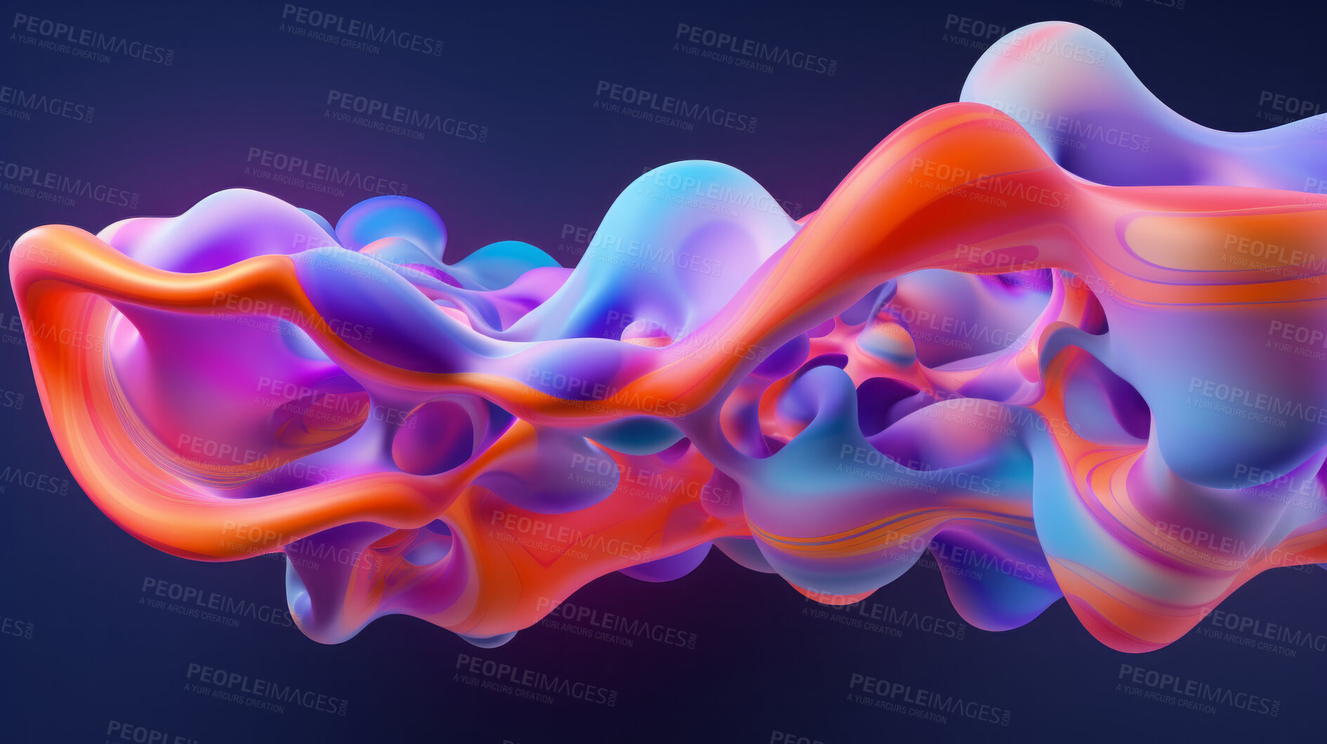 Buy stock photo Abstract, fabric and wave render on a black background for design, wallpaper or backdrop. Colourful, vibrant material and holographic fluid closeup of curves graphic for science, 3d art and creativity