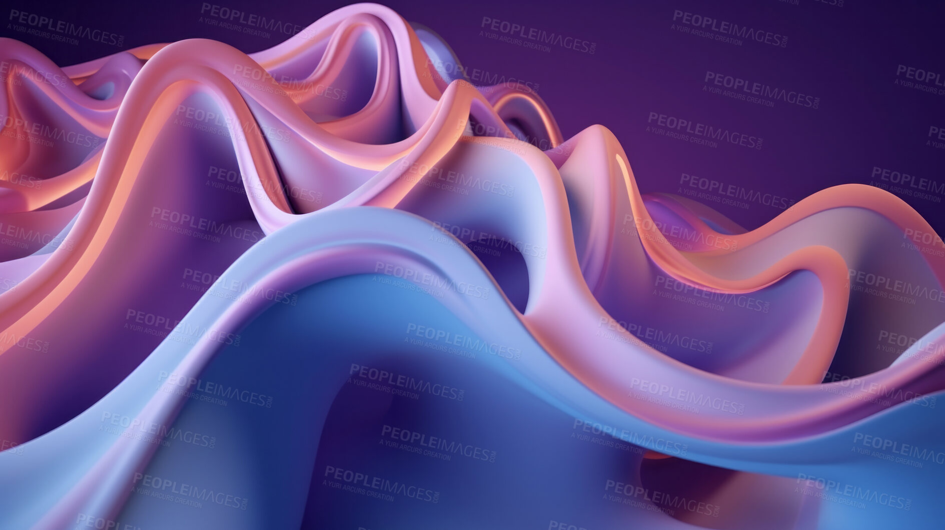 Buy stock photo Abstract, fabric and wave render on a black background for design, wallpaper or backdrop. Colourful, vibrant material and holographic fluid closeup of curves graphic for science, 3d art and creativity