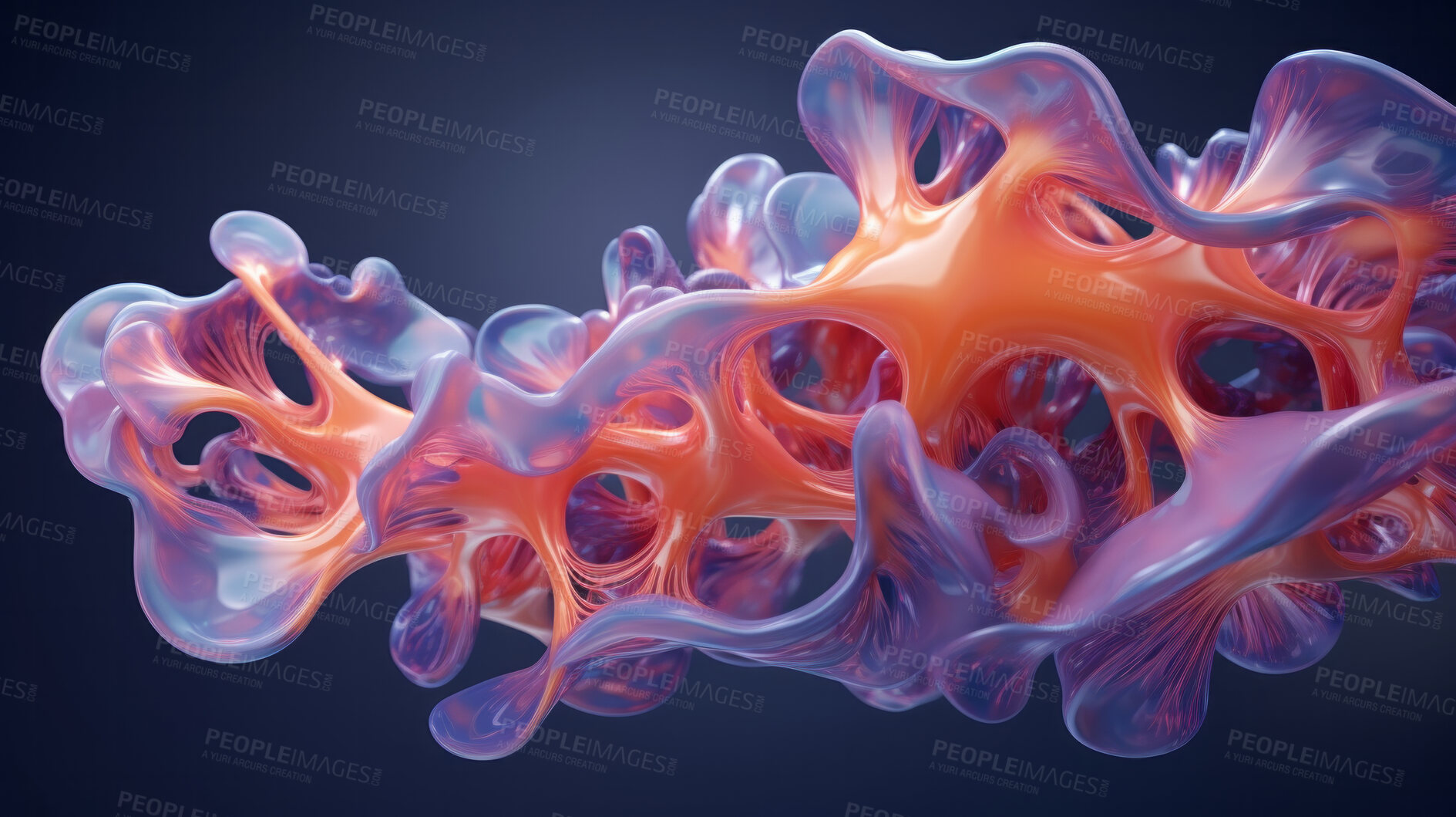 Buy stock photo Abstract, fabric and wave render on a black background for design, wallpaper or backdrop. Colourful, vibrant material and holographic fluid closeup of curves graphic for science, 3d art and creativity