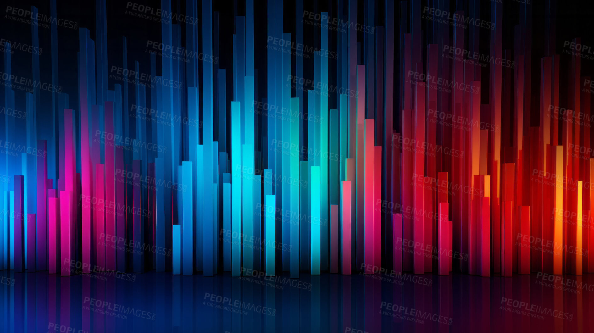 Buy stock photo Graph, lines and chart on a black background for business, statistics and marketing analysis. Colourful, abstract and spectrum of neon graphic for data, forex trading and music rainbow pattern