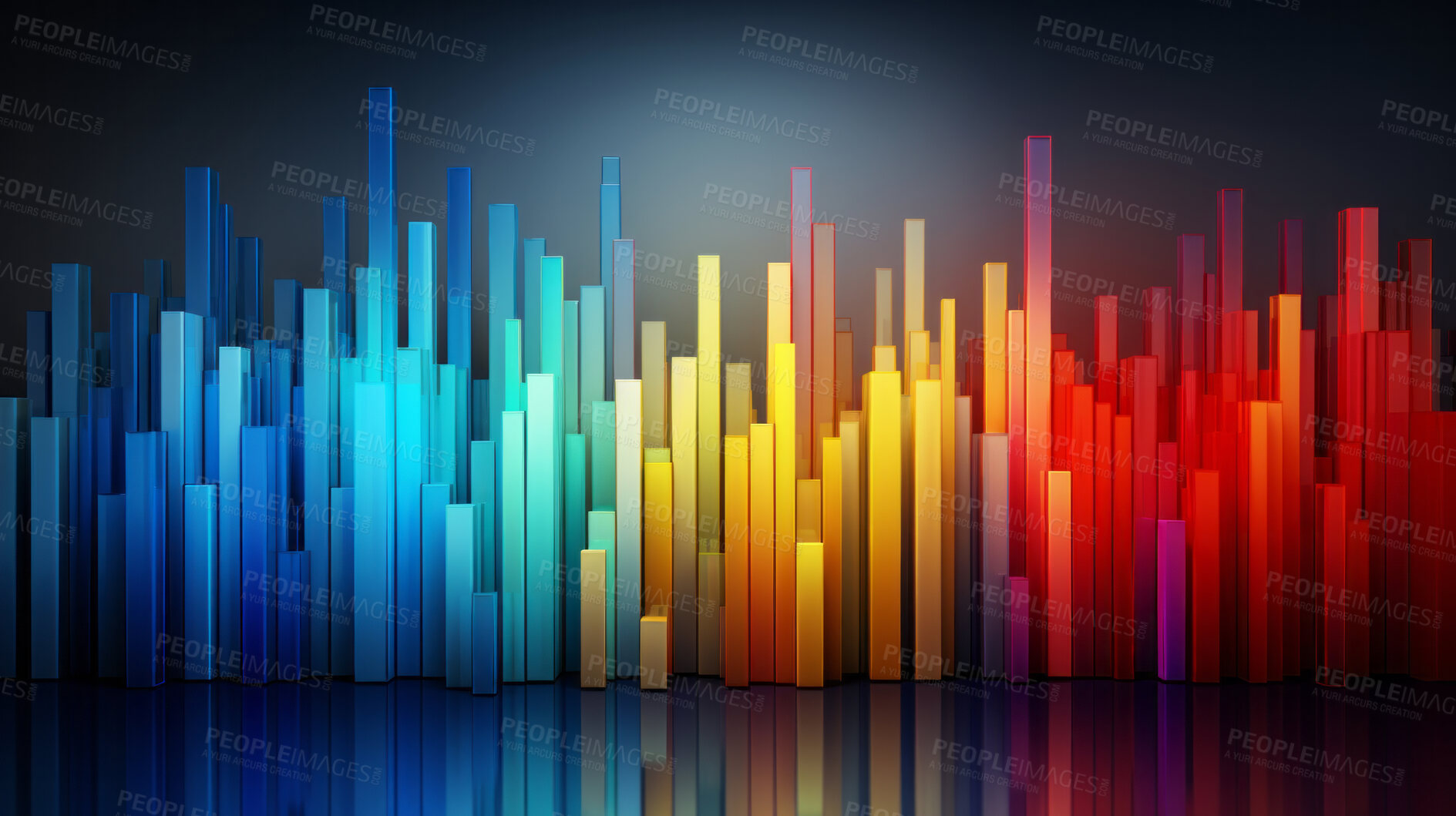 Buy stock photo Graph, lines and chart on a black background for business, statistics and marketing analysis. Colourful, abstract and spectrum of neon graphic for data, forex trading and music rainbow pattern
