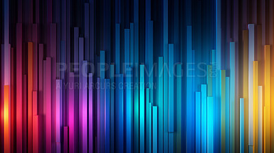 Graph, lines and chart on a black background for business, statistics and marketing analysis. Colourful, abstract and spectrum of neon graphic for data, forex trading and music rainbow pattern