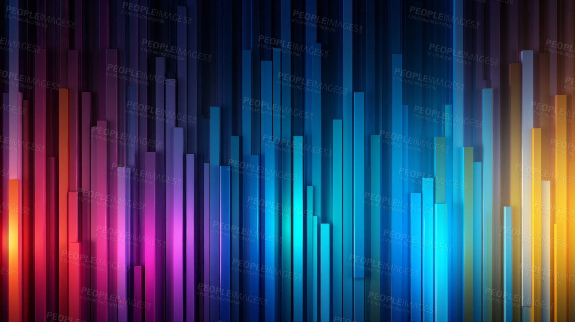 Buy stock photo Graph, lines and chart on a black background for business, statistics and marketing analysis. Colourful, abstract and spectrum of neon graphic for data, forex trading and music rainbow pattern