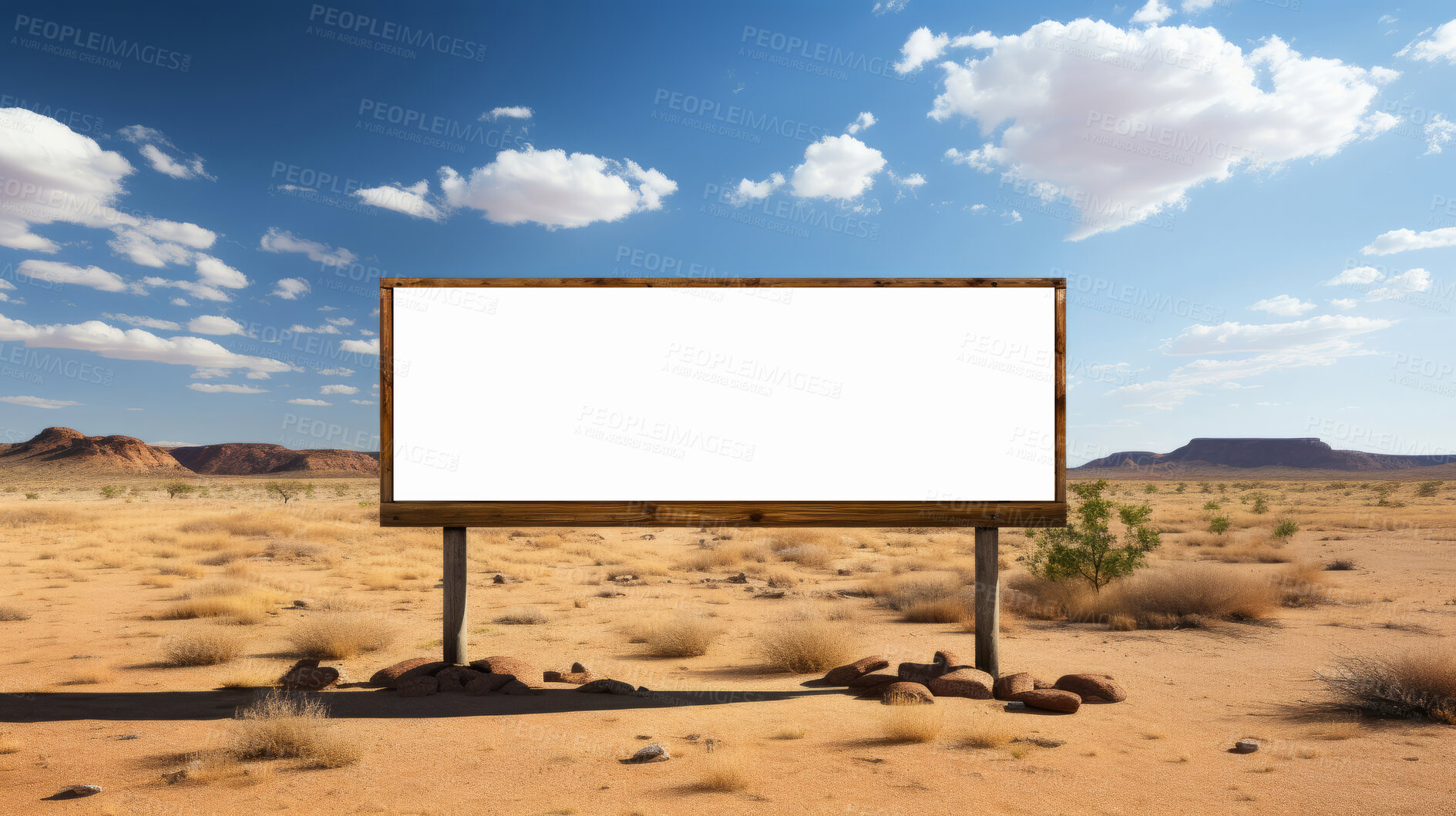 Buy stock photo Desert, mockup space and advertising billboard, commercial product or logo design in dry countryside. Empty poster for brand marketing, multimedia and communication for broadcast,  banner and outdoor