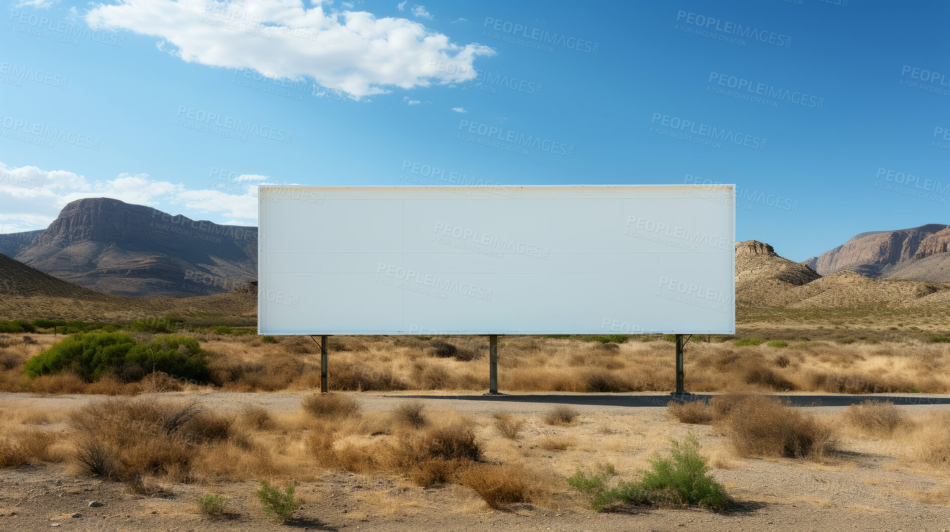 Buy stock photo Desert, mockup space and advertising billboard, commercial product or logo design in dry countryside. Empty poster for brand marketing, multimedia and communication for broadcast,  banner and outdoor