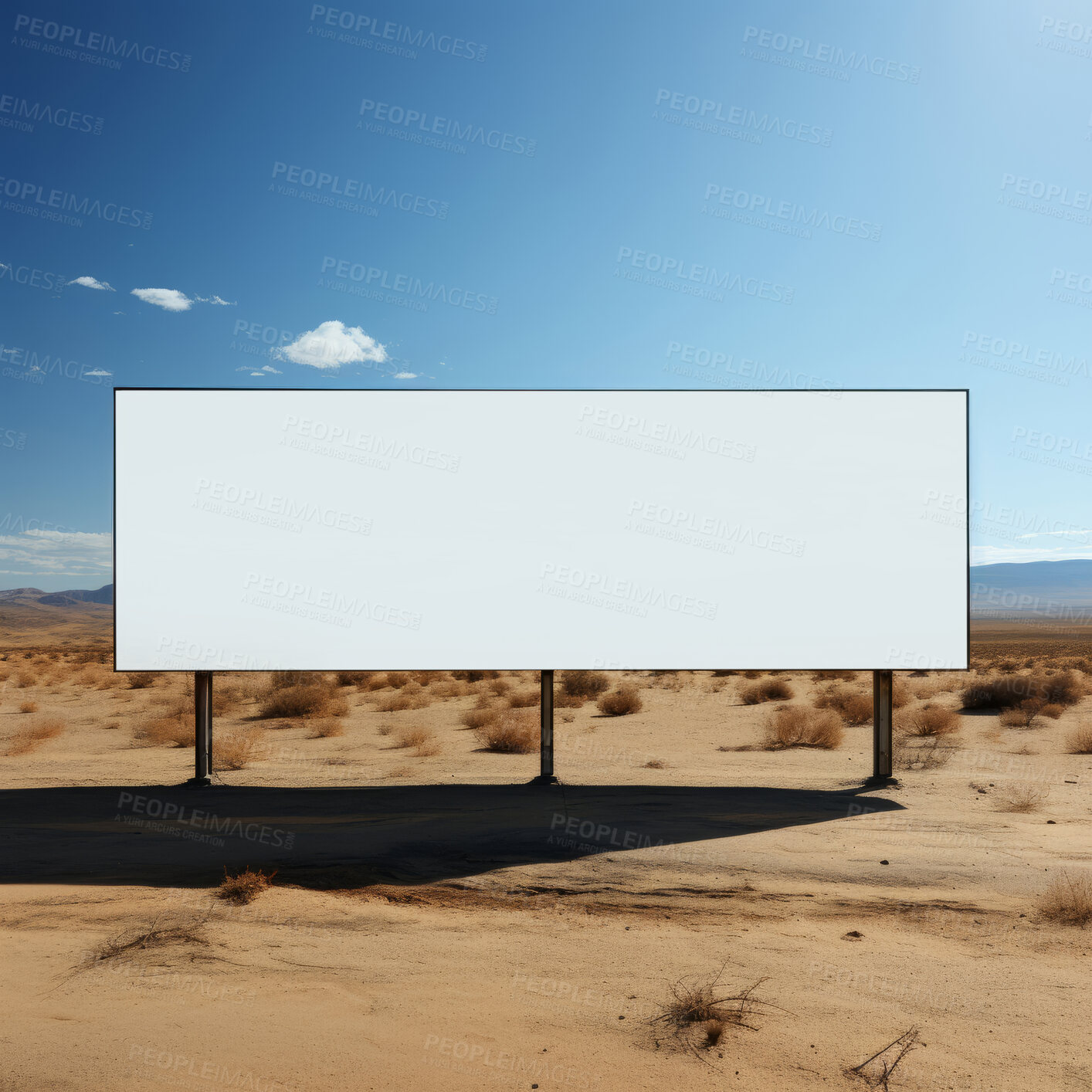 Buy stock photo Desert, mockup space and advertising billboard, commercial product or logo design in dry countryside. Empty poster for brand marketing, multimedia and communication for broadcast,  banner and outdoor