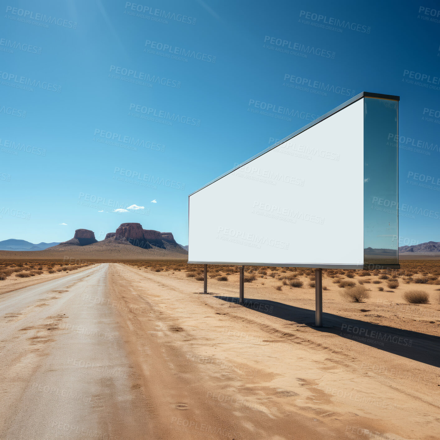 Buy stock photo Desert, mockup space and advertising billboard, commercial product or logo design in dry countryside. Empty poster for brand marketing, multimedia and communication for broadcast,  banner and outdoor