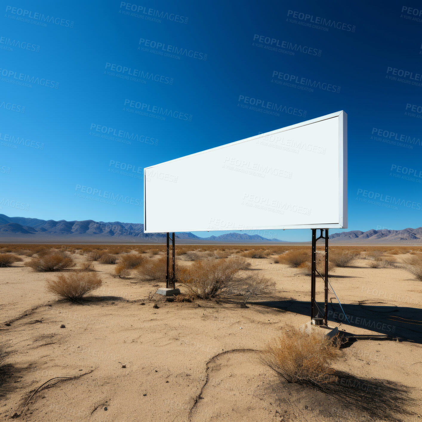 Buy stock photo Desert, mockup space and advertising billboard, commercial product or logo design in dry countryside. Empty poster for brand marketing, multimedia and communication for broadcast,  banner and outdoor