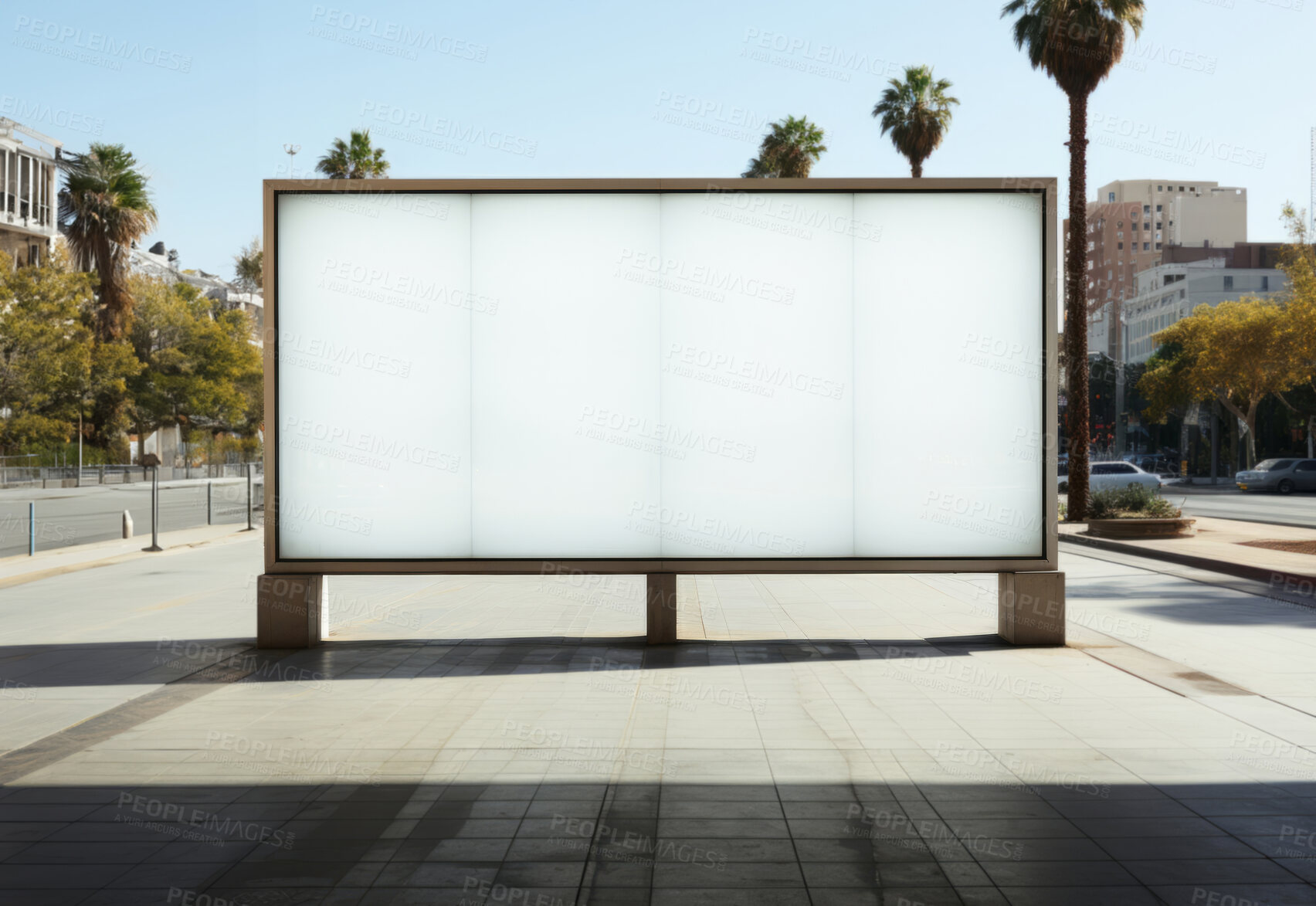 Buy stock photo Highway, mockup space and advertising billboard, commercial product or logo design in urban. Empty poster for brand marketing, multimedia and communication with announcement, town and banner outdoor