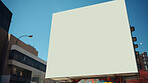 Building, mockup space and advertising billboard, commercial product or logo design in city. Empty poster for brand marketing, multimedia and communication with announcement, urban and banner outdoor