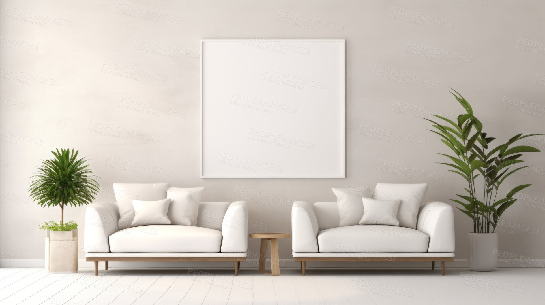 Buy stock photo Living room, chair and home interior design with blank frame for apartment design and lifestyle. Cozy, modern or luxury furniture mockup space for text or print for ideas and architecture inspiration