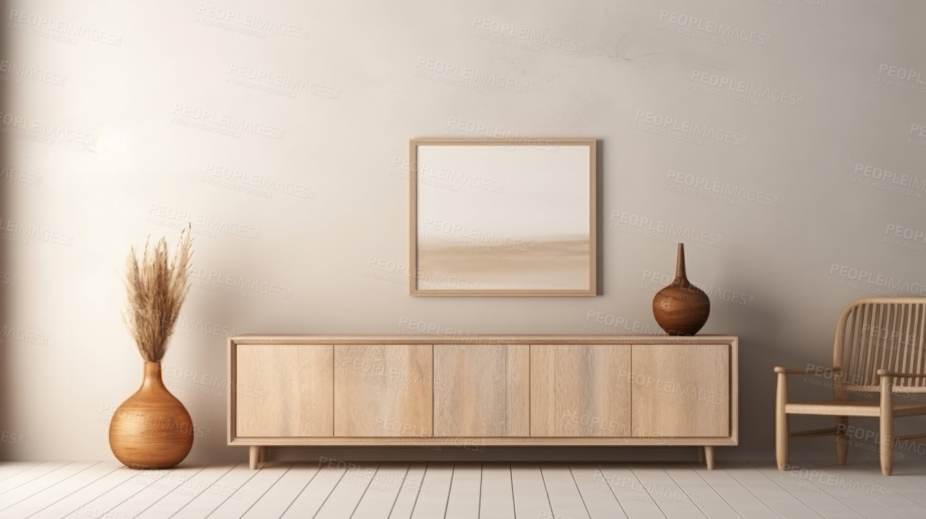Buy stock photo Furniture, dresser and modern living room cabinet made of wood for apartment, hotel and home. Creative, interior and lifestyle mockup with texture for frame print, design and decoration ideas