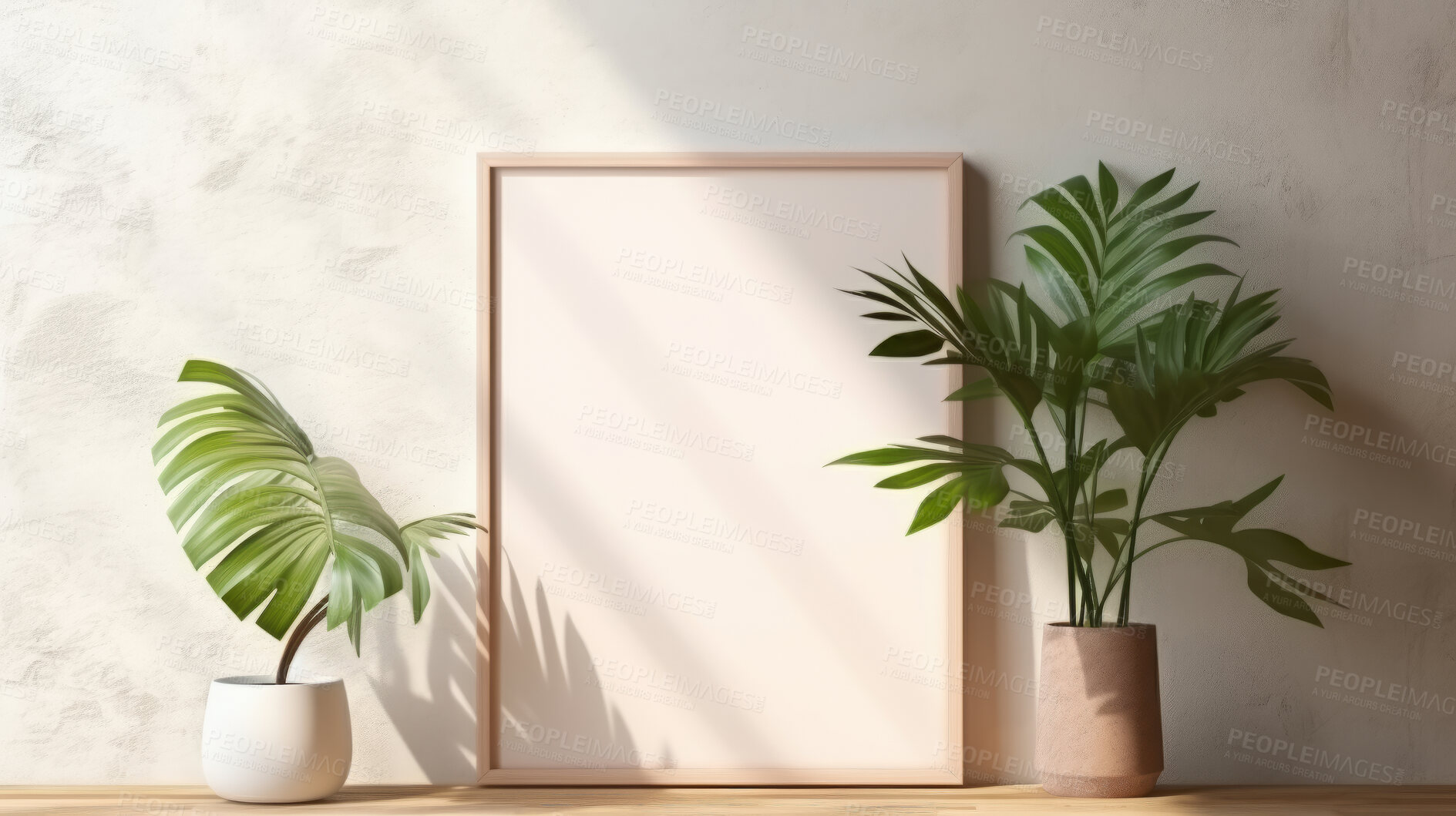 Buy stock photo Blank, frame and canvas on a living room wall for mockup prints, graphic design and home interior. White, clean and empty space for art ideas collection, painting studio or creative inspiration