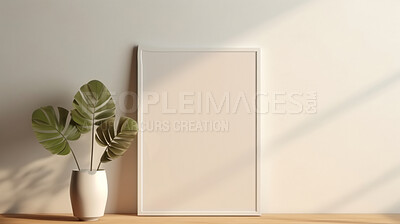 Blank, frame and canvas on a living room wall for mockup prints, graphic design and home interior. White, clean and empty space for art ideas collection, painting studio or creative inspiration