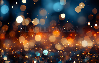 Gold, bokeh and glitter in a studio with dark background for celebration, event or party. Mockup, sparkle and colorful confetti for glow, magic or shine for festive decoration by studio backdrop