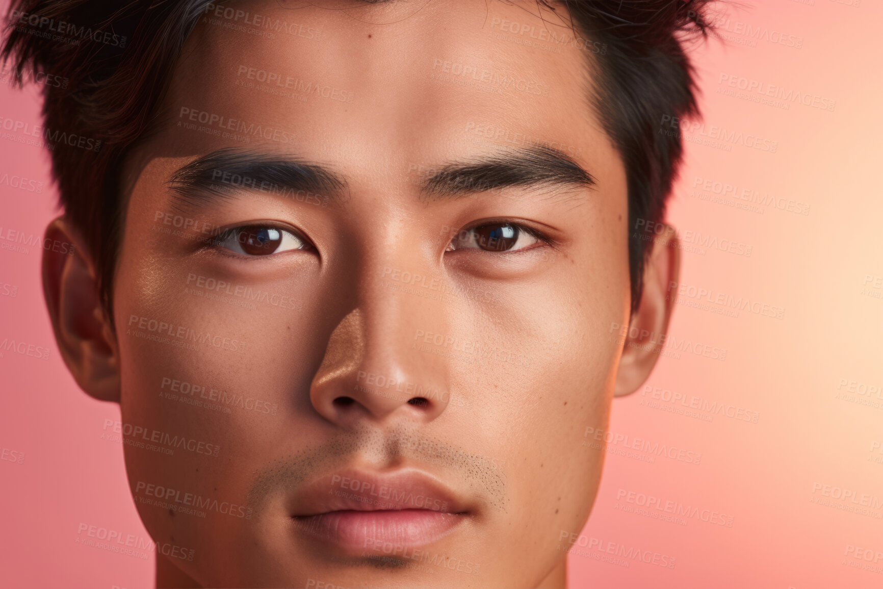 Buy stock photo Asian, male and beauty portrait of a man for skincare, health and cosmetics. Handsome, confident and attractive person with smooth healthy skin routine for grooming, dermatology and hygiene in studio
