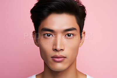 Asian, male and beauty portrait of a man for skincare, health and cosmetics. Handsome, confident and attractive person with smooth healthy skin routine for grooming, dermatology and hygiene in studio
