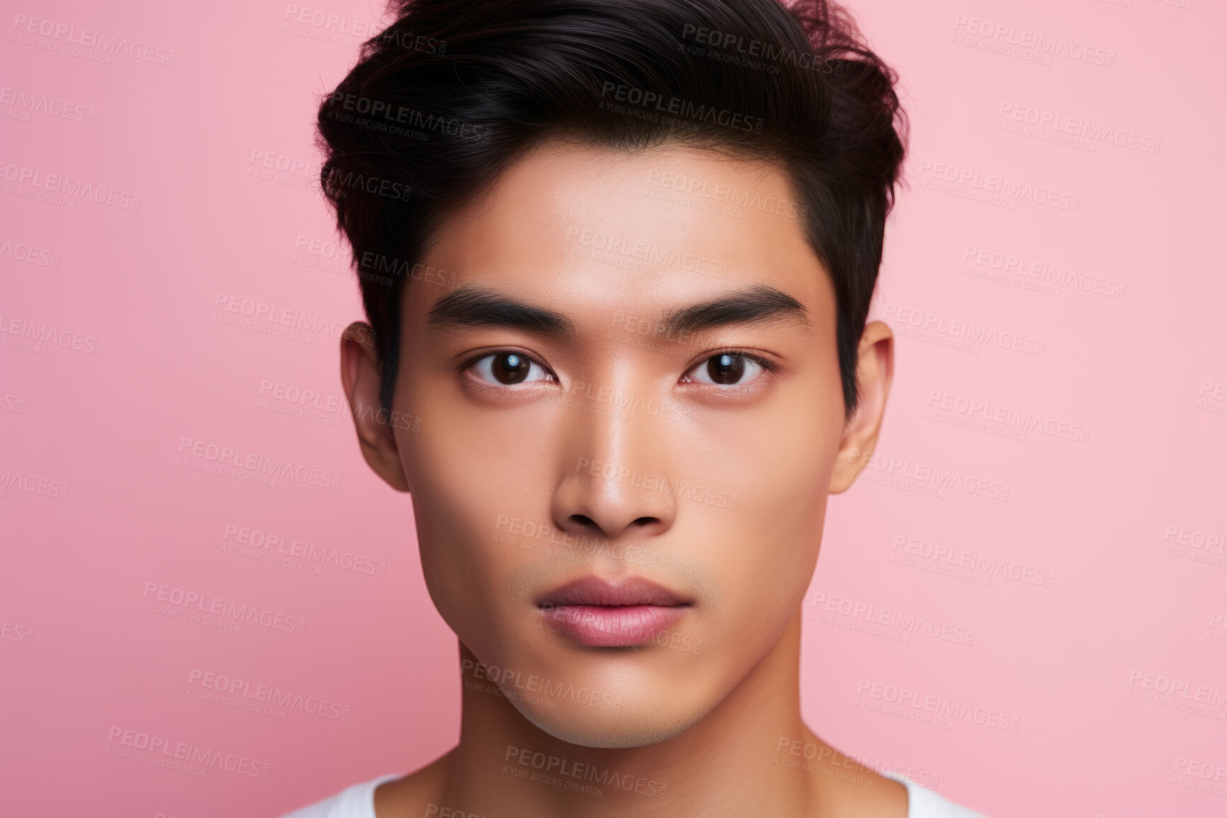 Buy stock photo Asian, male and beauty portrait of a man for skincare, health and cosmetics. Handsome, confident and attractive person with smooth healthy skin routine for grooming, dermatology and hygiene in studio