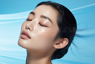 Asian, female and beauty portrait of a woman for skincare, health and cosmetics. Beauty, confident and attractive person with smooth healthy skin routine for glow, dermatology and hygiene in studio