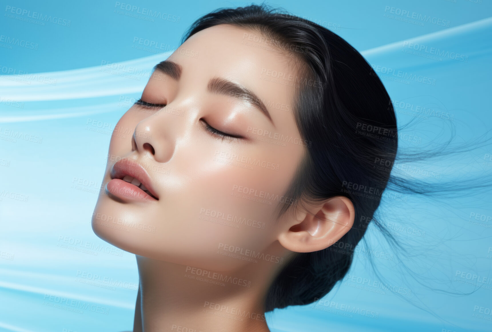 Buy stock photo Asian, female and beauty portrait of a woman for skincare, health and cosmetics. Beauty, confident and attractive person with smooth healthy skin routine for glow, dermatology and hygiene in studio