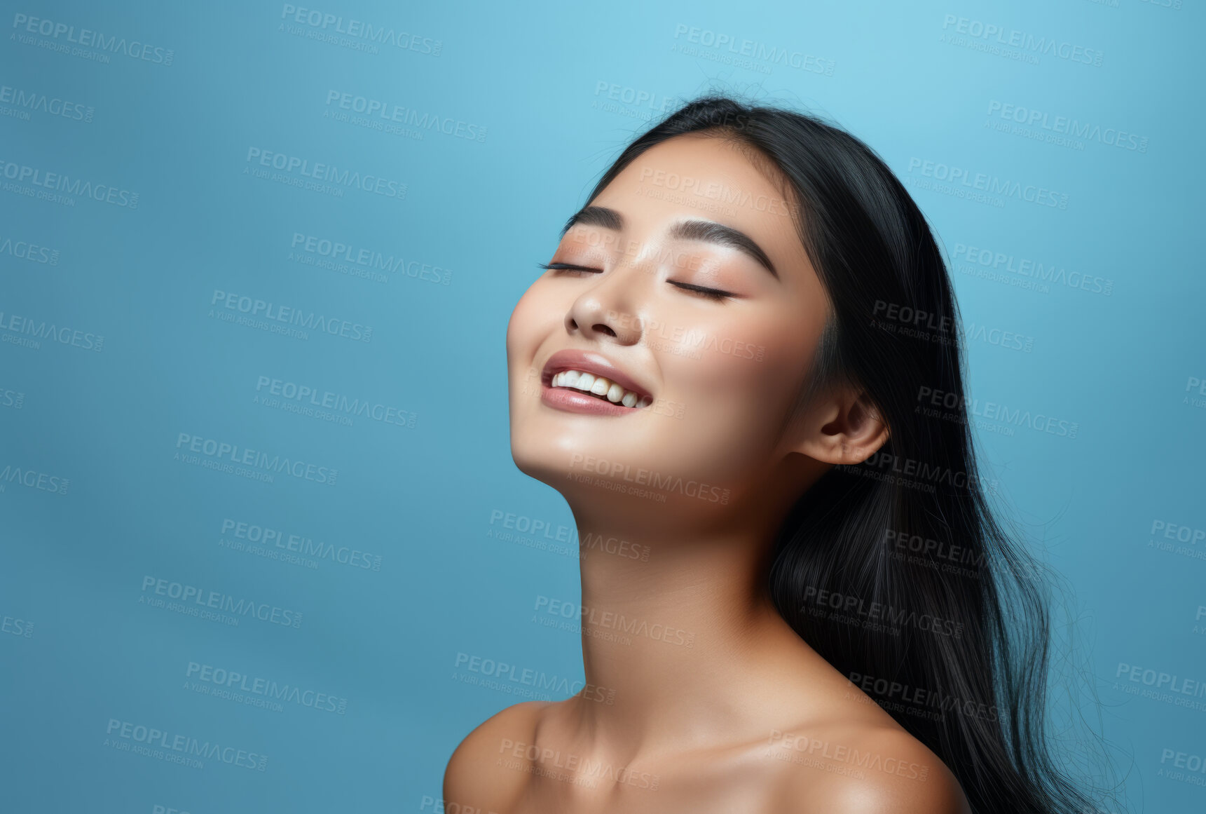 Buy stock photo Asian, female and beauty portrait of a woman for skincare, health and cosmetics. Beauty, confident and attractive person with smooth healthy skin routine for glow, dermatology and hygiene in studio