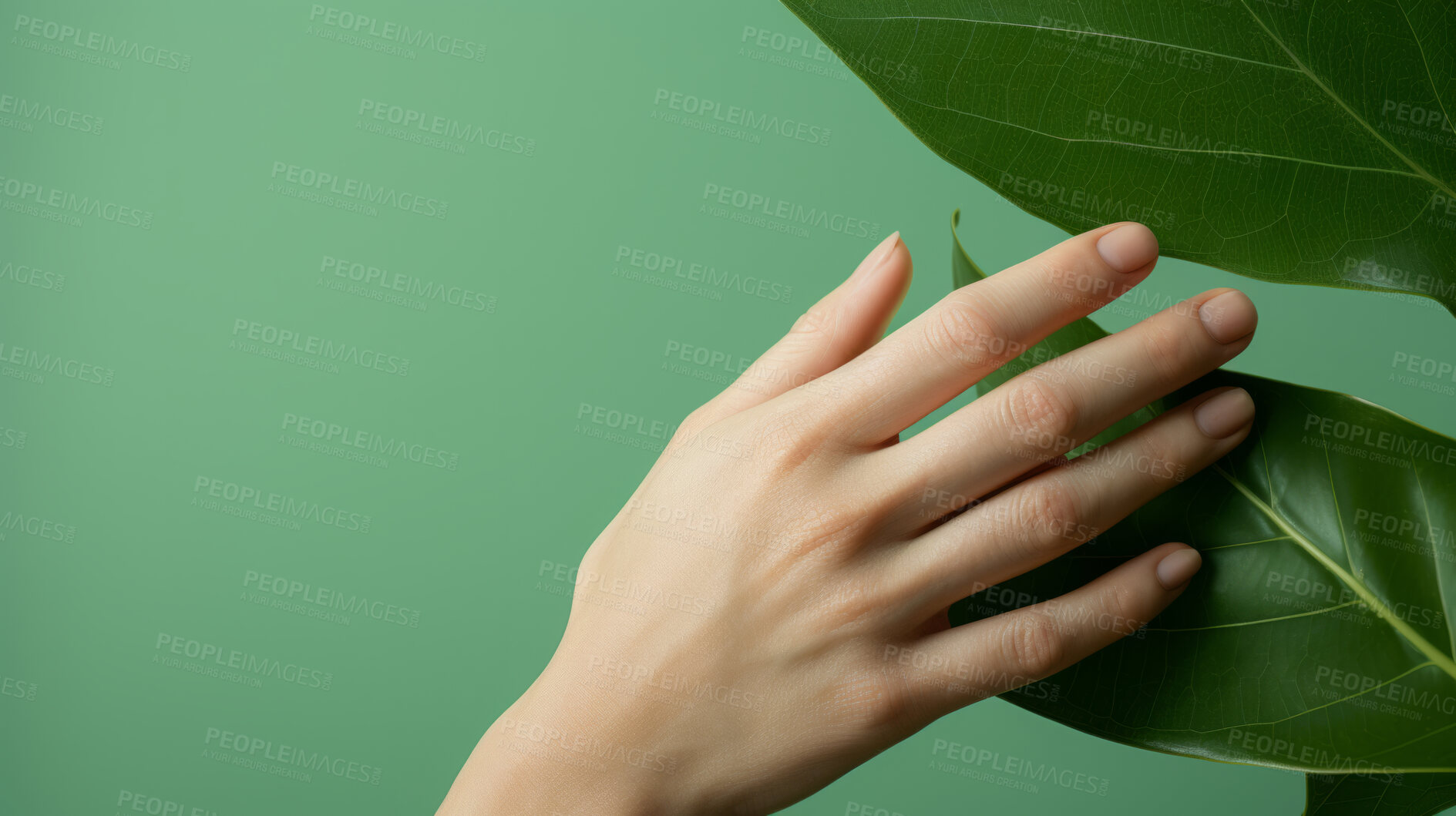 Buy stock photo Woman, hand and beauty therapy closeup of female manicure for salon, skincare and wellness. Clean, natural and fresh nails mockup for body care, relax and eco friendly lifestyle and sustainability