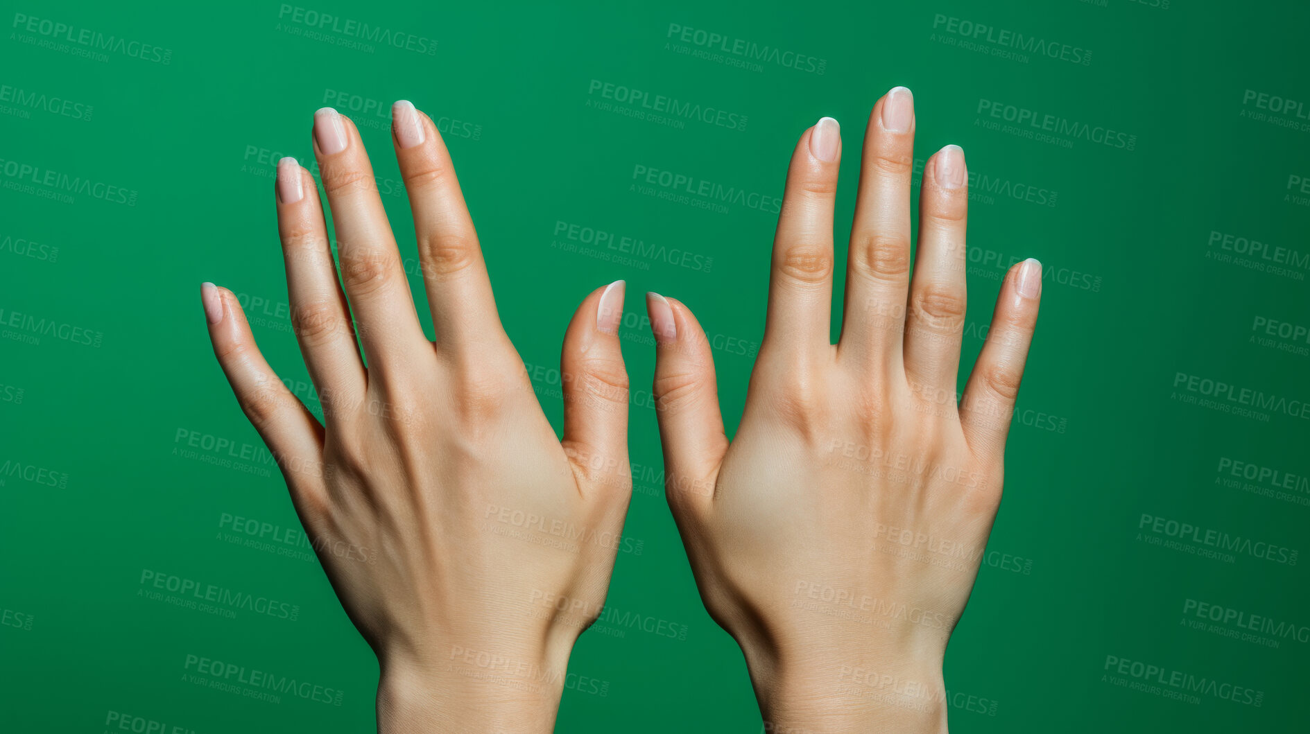 Buy stock photo Woman, hand and beauty therapy closeup of female manicure for salon, skincare and wellness. Clean, natural and fresh nails mockup for body care, relax and eco friendly lifestyle and sustainability