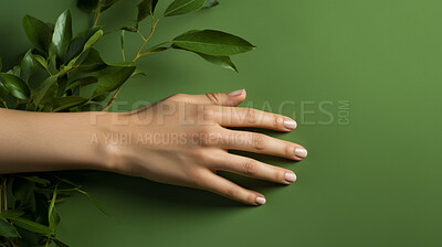 Woman, hand and beauty therapy closeup of female manicure for salon, skincare and wellness. Clean, natural and fresh nails mockup for body care, relax and eco friendly lifestyle and sustainability