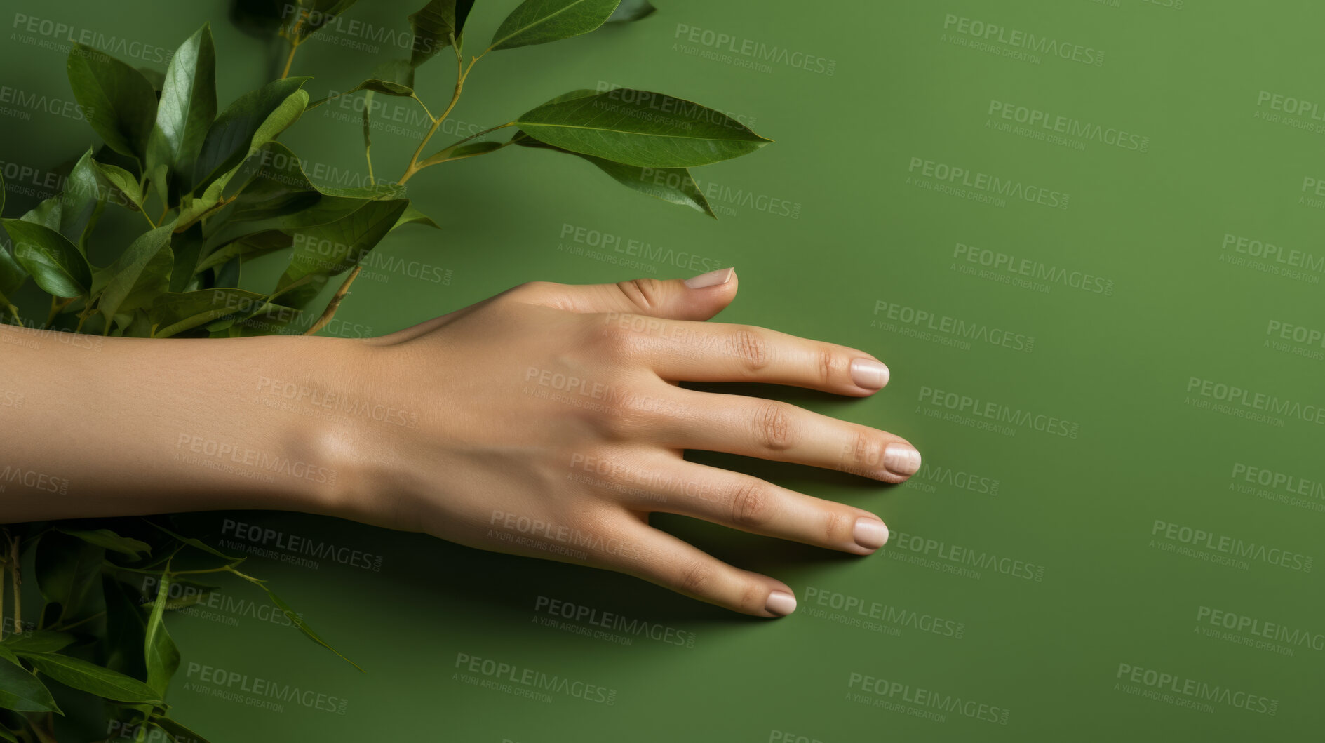 Buy stock photo Woman, hand and beauty therapy closeup of female manicure for salon, skincare and wellness. Clean, natural and fresh nails mockup for body care, relax and eco friendly lifestyle and sustainability