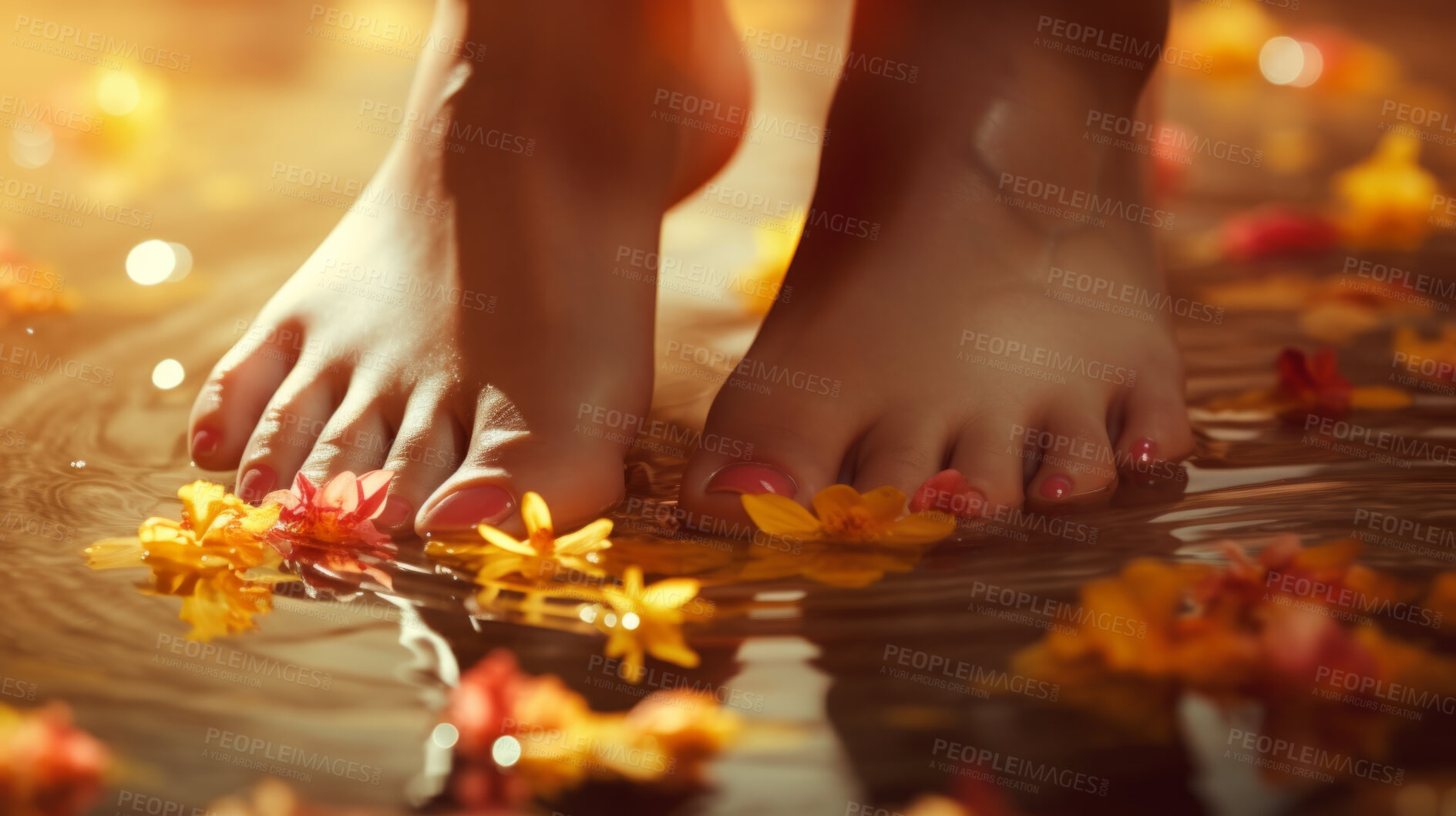 Buy stock photo Woman, feet and beauty therapy closeup of female pedicure for salon, skincare and wellness. Clean, natural and fresh nails mockup for body care, relax and healthy lifestyle in a spa background