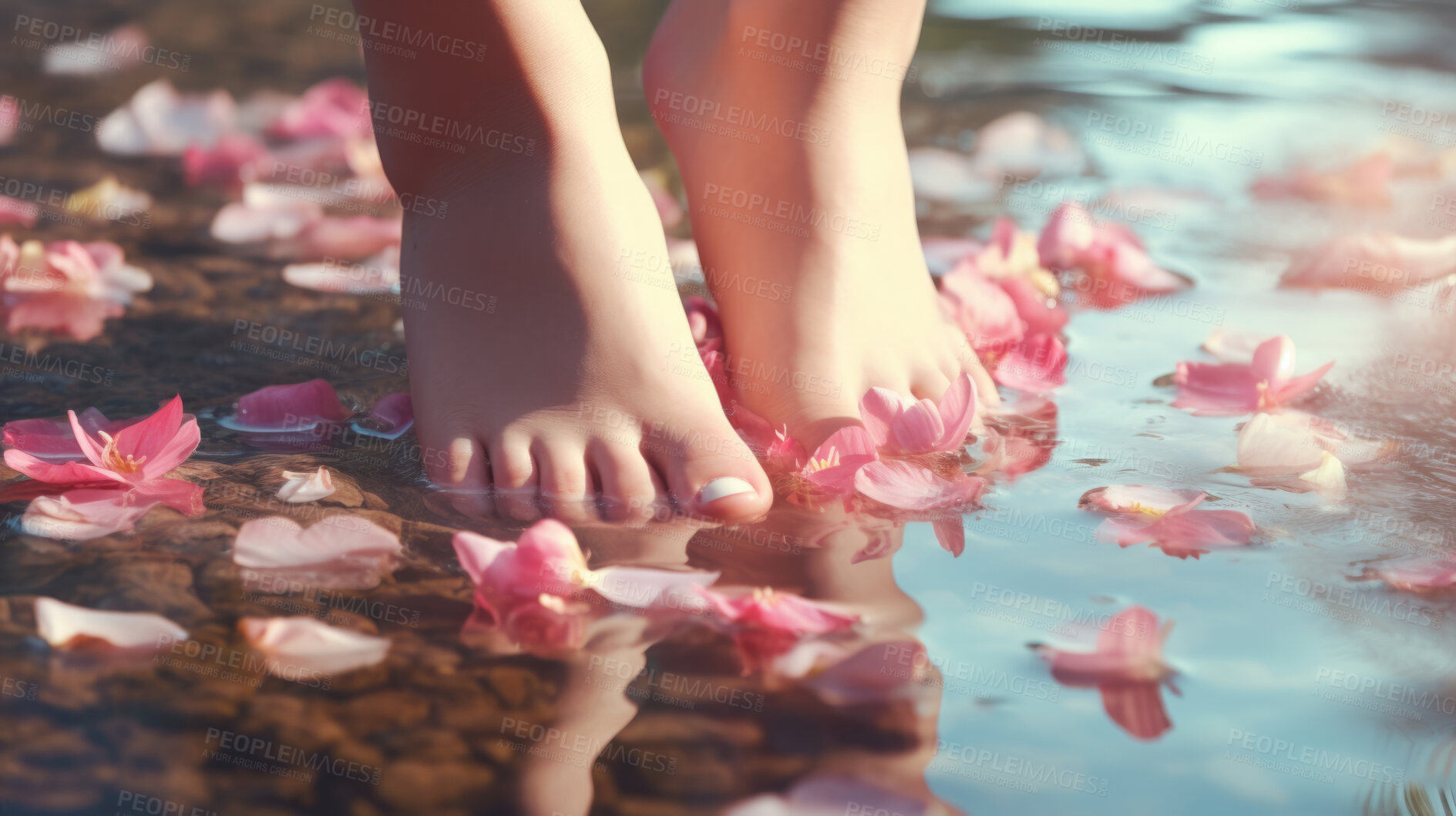 Buy stock photo Woman, feet and beauty therapy closeup of female pedicure for salon, skincare and wellness. Clean, natural and fresh nails mockup for body care, relax and healthy lifestyle in a spa background