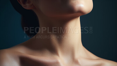 Woman, beauty and neck closeup portrait of a female collarbone for plastic surgery, treatment and anti-aging product. Youth, natural and studio shot of person body for healthy skincare and cosmetics
