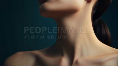 Woman, beauty and neck closeup portrait of a female collarbone for plastic surgery, treatment and anti-aging product. Youth, natural and studio shot of person body for healthy skincare and cosmetics