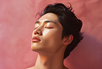 Asian, male and beauty portrait of a man for skincare, health and cosmetics. Handsome, confident and attractive person with smooth healthy skin routine for grooming, dermatology and hygiene in studio