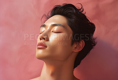 Asian, male and beauty portrait of a man for skincare, health and cosmetics. Handsome, confident and attractive person with smooth healthy skin routine for grooming, dermatology and hygiene in studio
