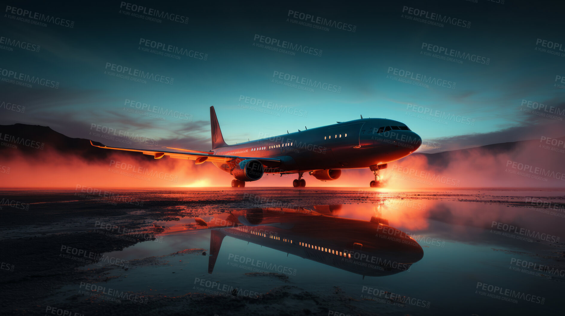 Buy stock photo Travel, airport and airplane on runway for boarding, international flight and commercial transportation. Transport, vacation and aeroplane at terminal for global destination, takeoff and tourism